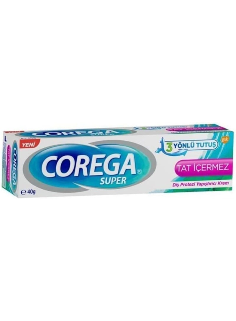 FlavaNaturals Corega Super Flavor Free Denture Adhesive Cream 12 Hour Hold 40g - Image 1